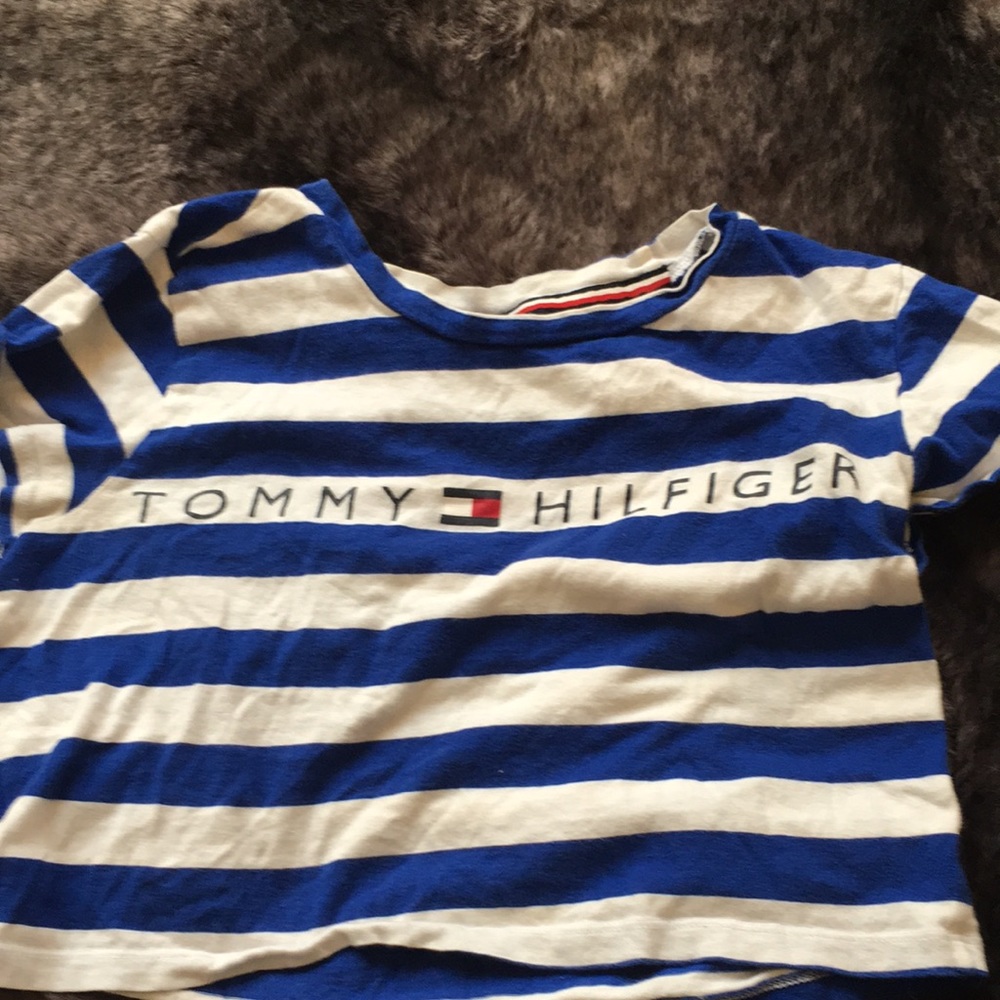 Blue and white striped, cropped sleepwear